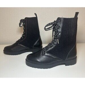 SPLENDID Scout Black Heel Pull-Tab Toe Leather Combat Boots Women's‎ SIZE 6